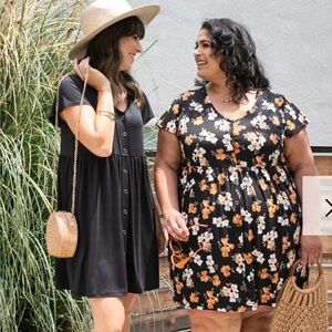 LulaRoe Women’s Black Heidi Babydoll V-Neck MIDI Dress 2X Plus